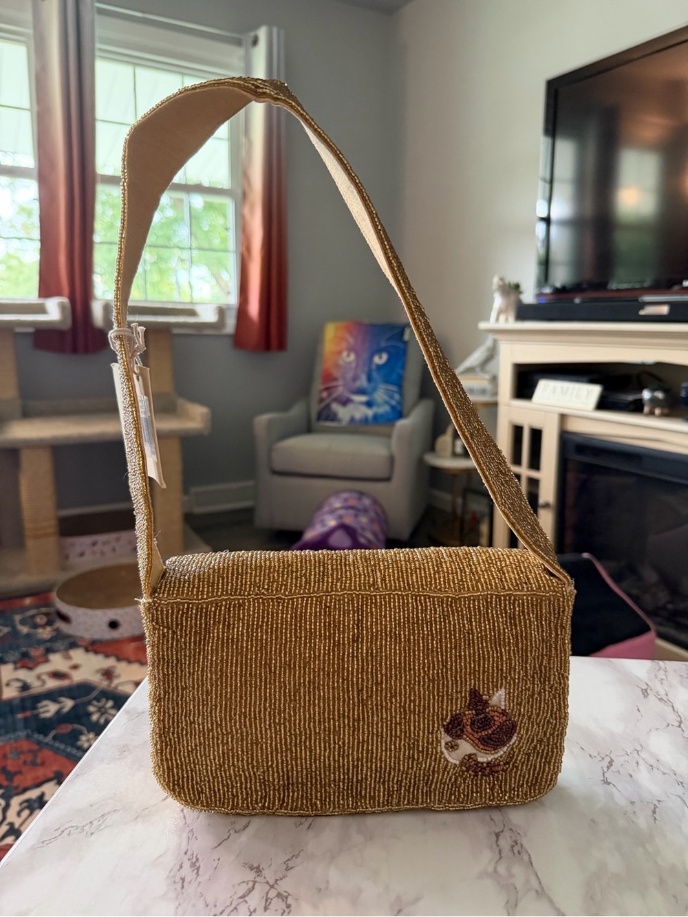 Sol & Mer Beaded Shoulder Bag with Cat Embroidery - Picture 2 of 6